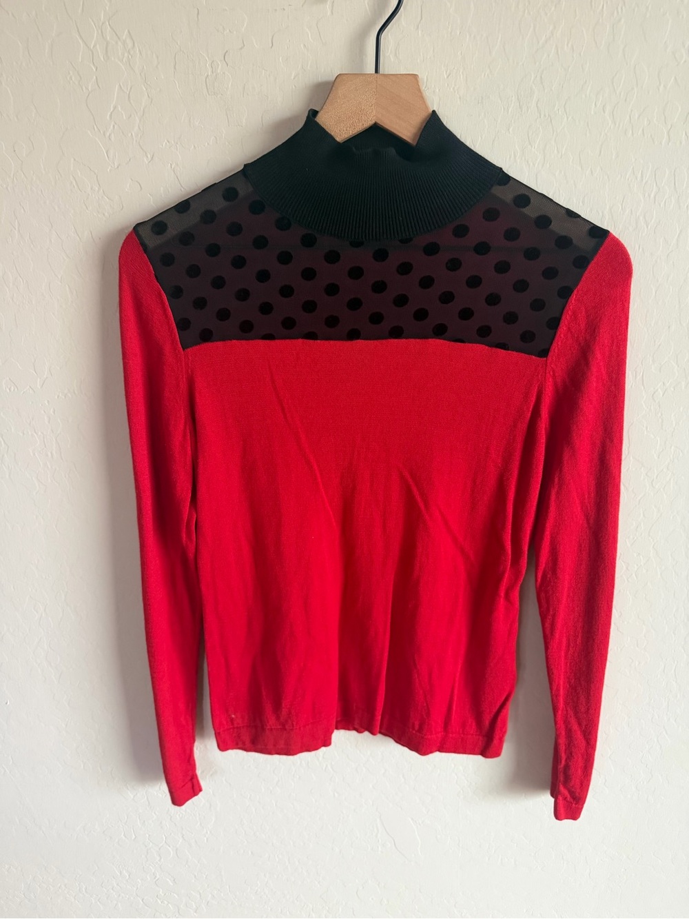 VTG August Silk Red Polka Dot Womens Turtleneck Sweater S Y2K Academia Preppy